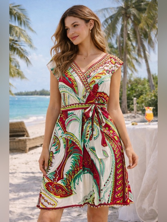 ECI Dresses & Skirts - ECI White Paisley Top with Pink and Green Trim Size 14 Brunch Summer Resort